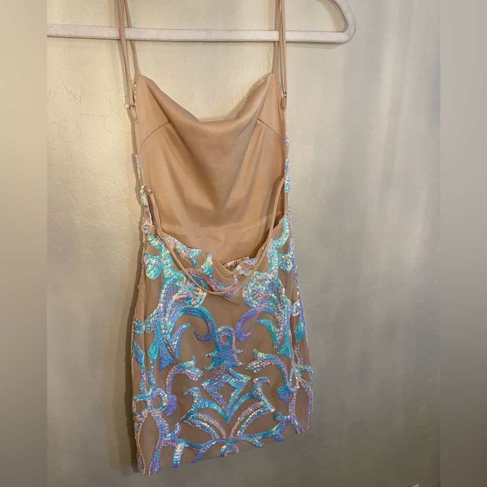 “Strappy dress in nude iridescence” Lucy in the sky dress. size: XS. - Picture 2 of 3